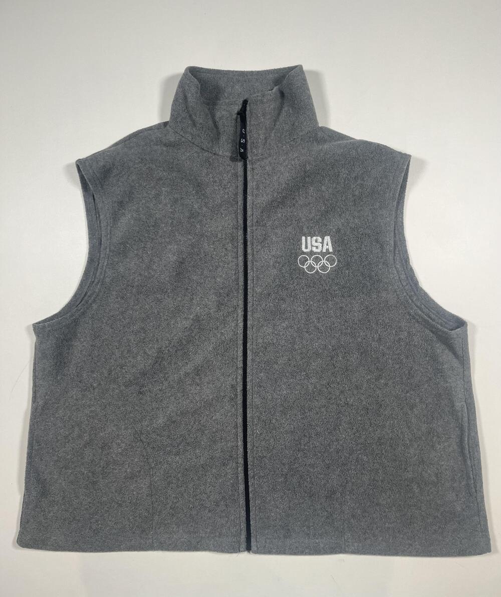 USA Olympic Team Jacket Vest Mens 3XL Gray Full Zip Fleece Made In USA